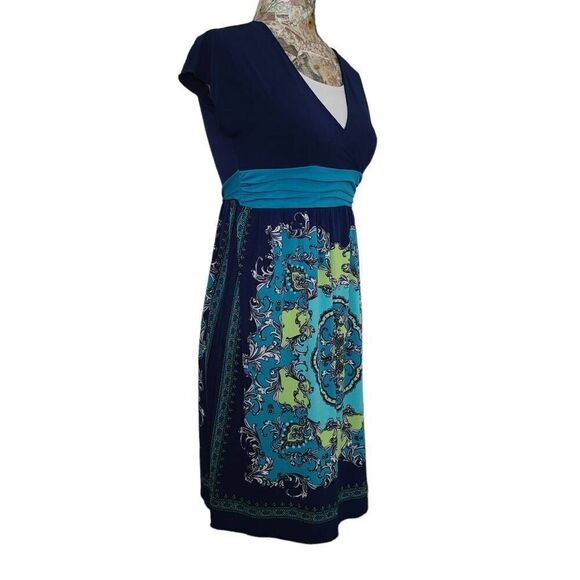 Blue Paisley Floral Retro Pattern Stretch Dress - Picture 4 of 5